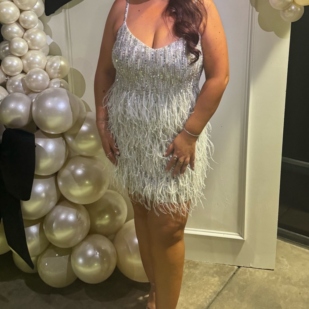 White & silver Sequin and Feather Dress - Picture 11 of 11